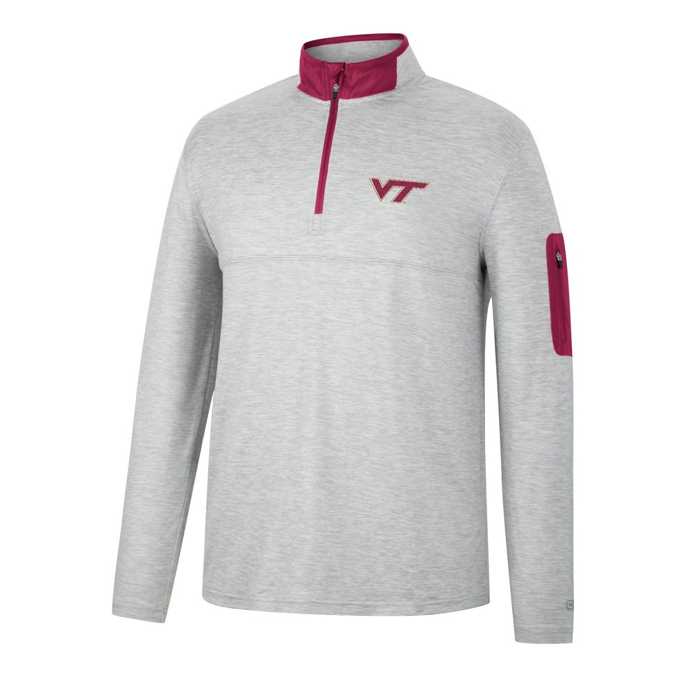 Men's Colosseum Heathered Gray/Maroon Virginia Tech Hokies Country Club Windshirt Quarter-Zip Jacket