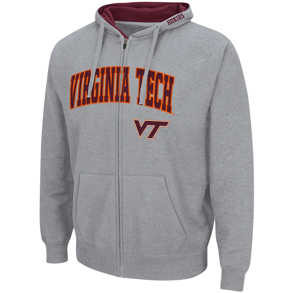 Men's Colosseum Heathered Gray Virginia Tech Hokies Arch & Logo 3.0 Full-Zip Hoodie