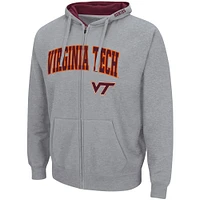 Men's Colosseum Heathered Gray Virginia Tech Hokies Arch & Logo 3.0 Full-Zip Hoodie