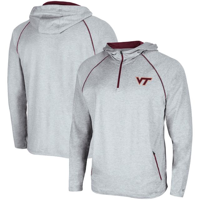 Chandail à capuchon colosseum gris chiné pour homme Virginia Tech Hokies Timeline raglan quart-zip