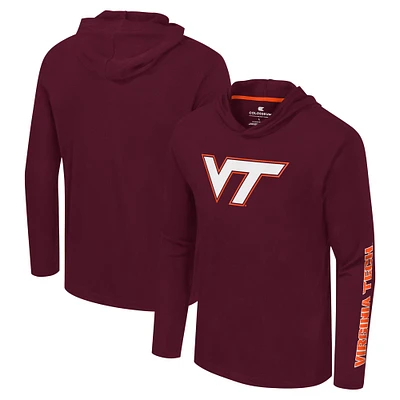 T-shirt à capuche manches longues avec logo Colosseum Maroon Virginia Tech Hokies Lockup Active Blend pour hommes