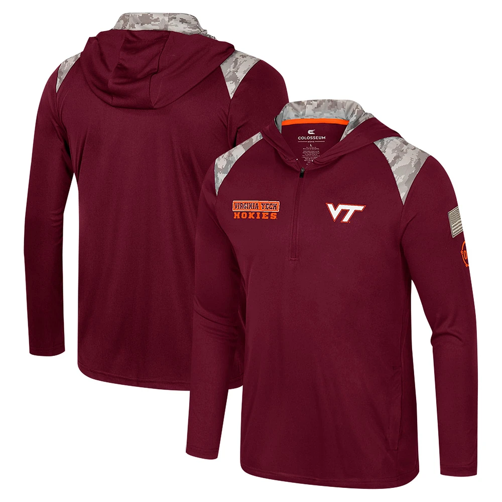 Veste à capuche glissière quart de tour pour homme Colosseum Maroon Virginia Tech Hokies OHT Military Appreciation