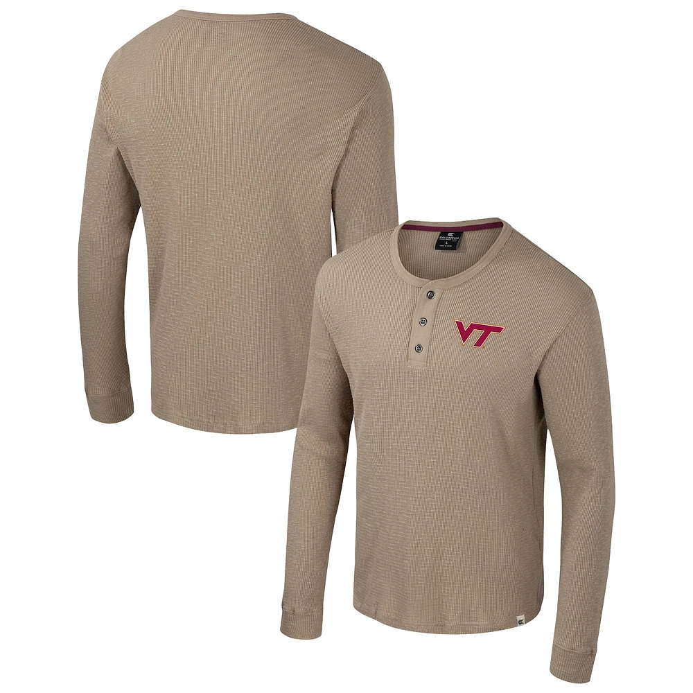 Chemise à manches longues Great Outdoors Henley pour homme, couleur tan Colosseum, Virginia Tech Hokies