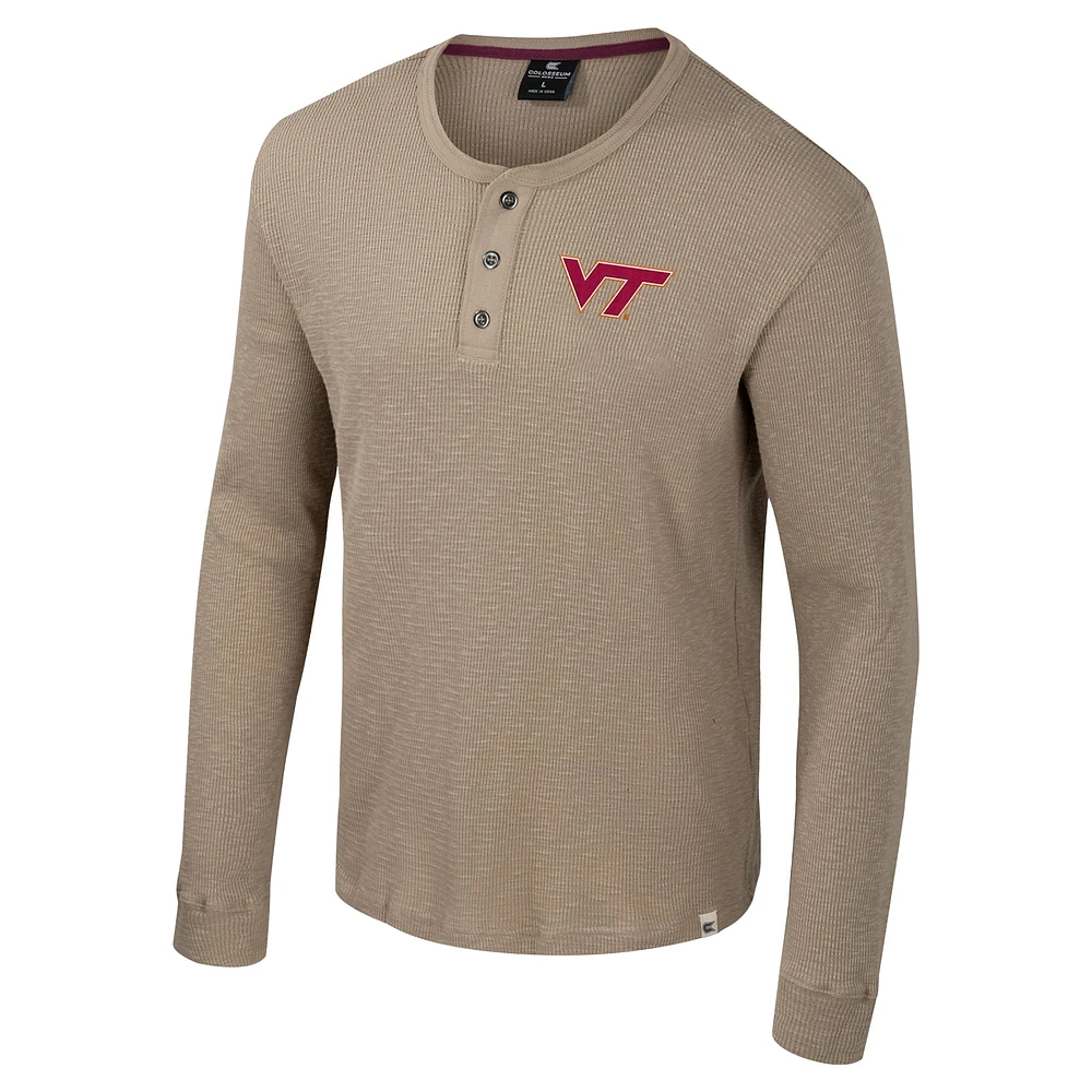 Chemise à manches longues Great Outdoors Henley pour homme, couleur tan Colosseum, Virginia Tech Hokies