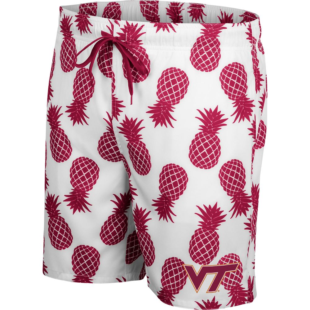 Men's Colosseum White/Maroon Virginia Tech Hokies Pineapple Swim Shorts