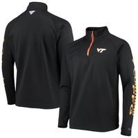 Men's Columbia Black Virginia Tech Hokies Terminal Tackle Fleece Raglan Omni-Shade Quarter-Zip Jacket