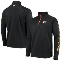 Men's Columbia Black Virginia Tech Hokies Terminal Tackle Fleece Raglan Omni-Shade Quarter-Zip Jacket