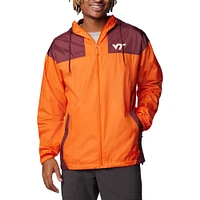 Veste à capuche coupe-vent fermeture éclair intégrale Columbia Orange Tech Hokies Flash Challenger Omni-Shade pour hommes