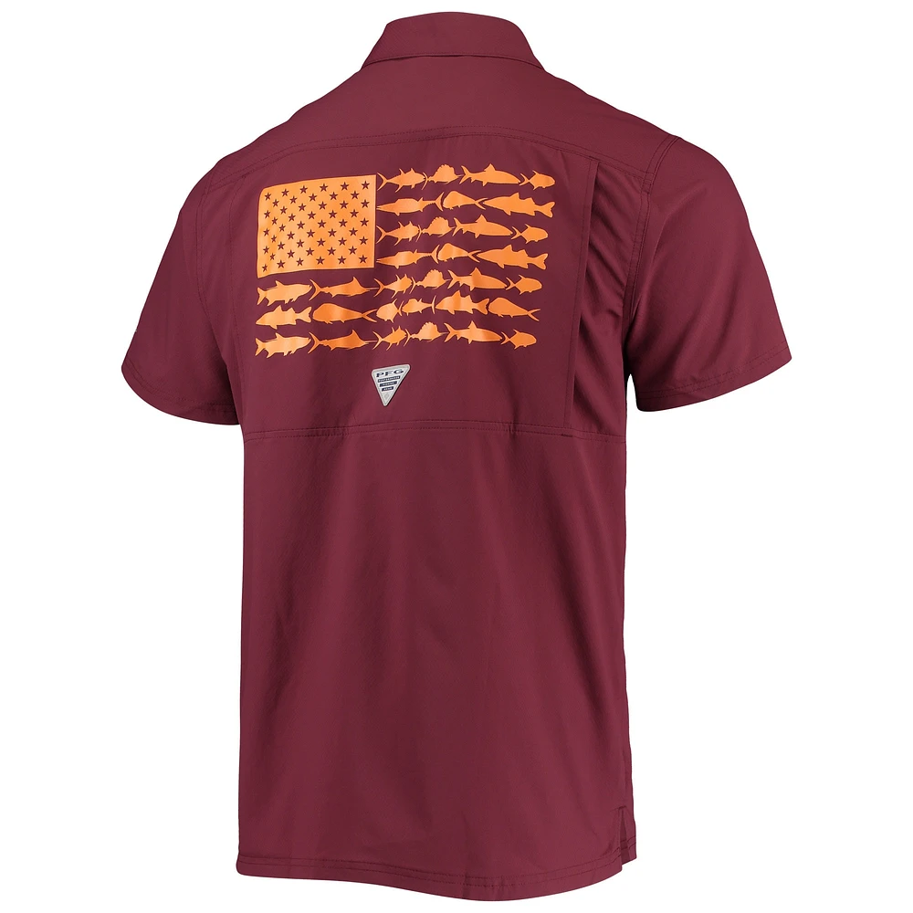 Chemise boutonnée Columbia PFG Virginia Tech Hokies Slack Tide Camp marron pour homme