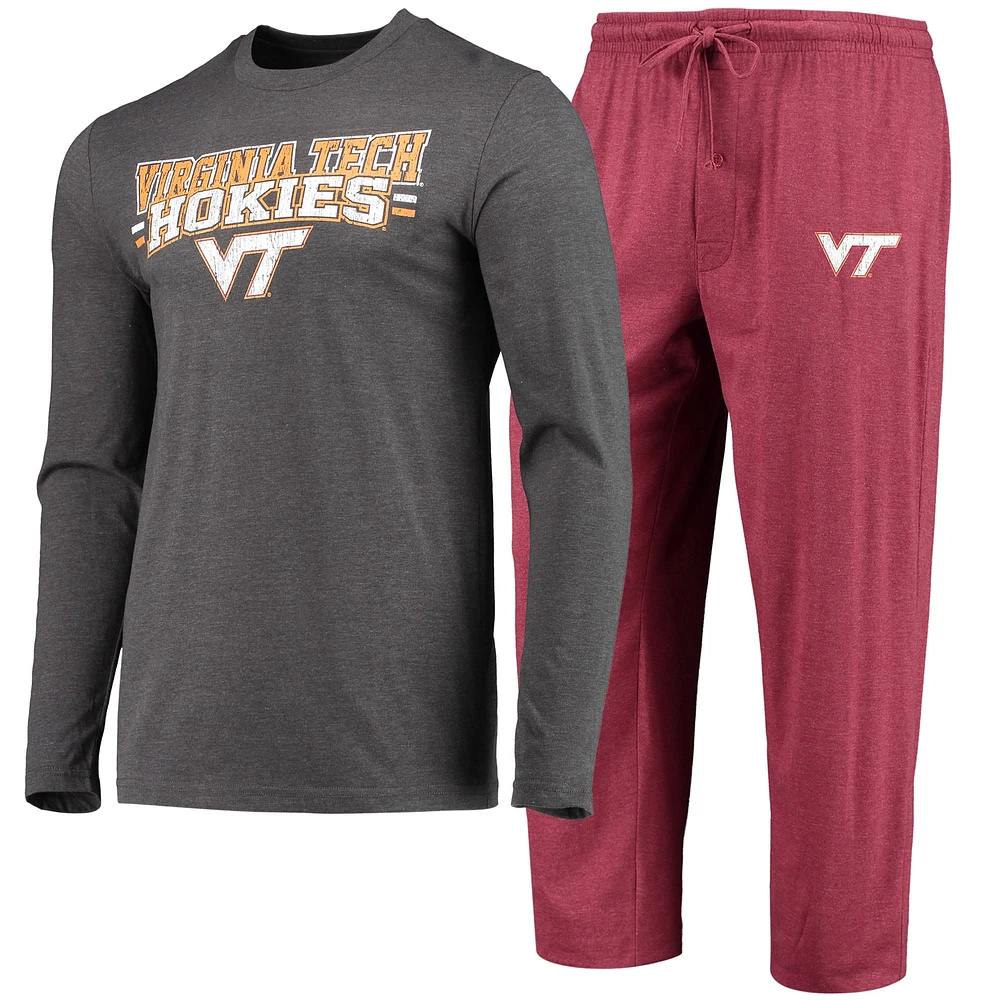 Men's Concepts Sport Maroon/Heathered Charcoal Virginia Tech Hokies Meter Long Sleeve T-Shirt & Pants Sleep Set