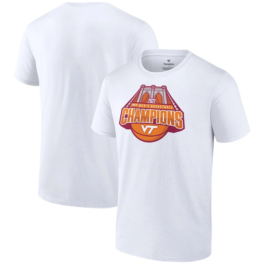 T-shirt des champions du tournoi de conférence basket-ball masculin Fanatics White Virginia Tech Hokies 2022 ACC pour hommes