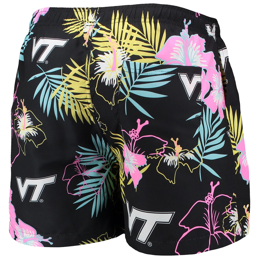 Men's FOCO Black Virginia Tech Hokies Neon Floral Swim Trunks