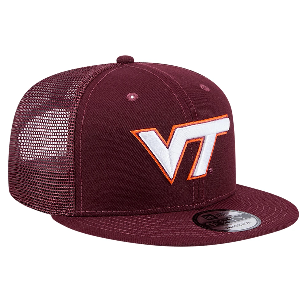 Casquette snapback 9FIFTY Trucker de Virginia Tech Hokies de New Era pour homme, marron