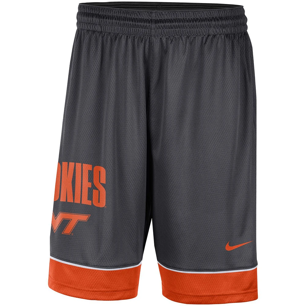 Short Virginia Tech Hokies Fast Break pour Homme Nike Charbon de bois/Orange