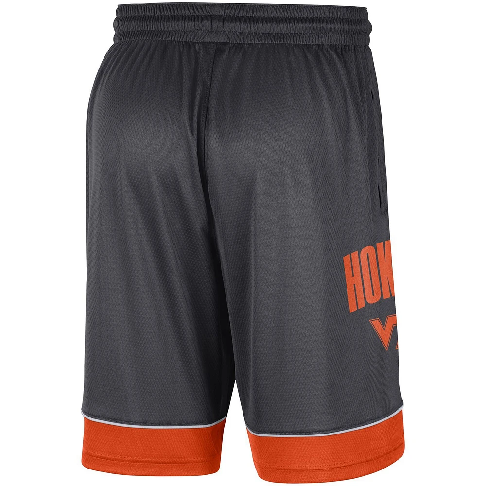 Short Virginia Tech Hokies Fast Break pour Homme Nike Charbon de bois/Orange