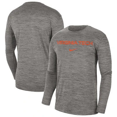 T-shirt à manches longues Nike Virginia Tech Hokies Team Velocity Performance pour homme, gris chiné