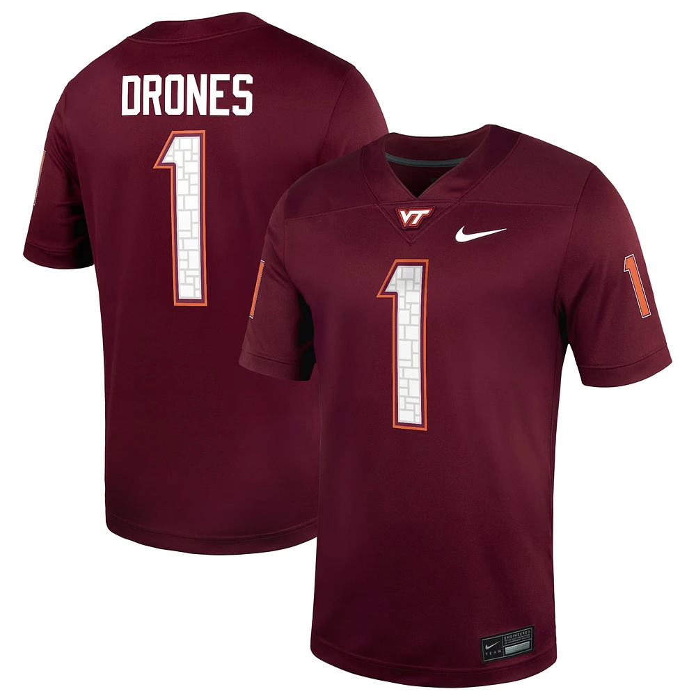 Maillot de football américain NIL des Virginia Tech Hokies pour homme Nike Kyron Drones Bordeaux