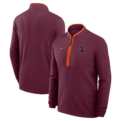 Haut Nike marron Virginia Tech Hokies Coaches Courtside Basketball Victory Performance à fermeture éclair quart de tour pour homme