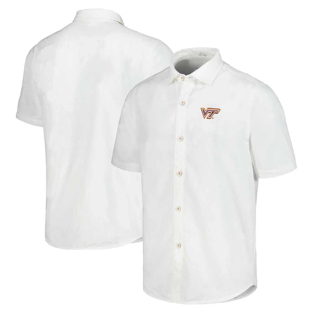 Chemise boutonnée Tommy Bahama pour hommes Virginia Tech Hokies Coconut Point Palm Vista IslandZone Camp