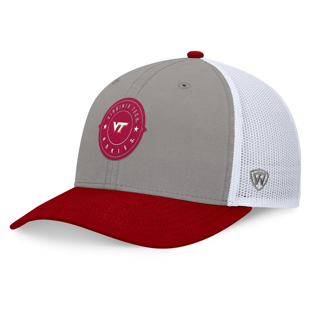 Casquette réglable Top of the World pour hommes, gris/marron, Virginia Tech Hokies Rob Trucker