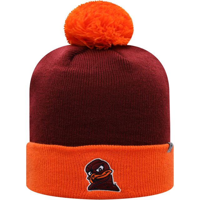 Bonnet homme Top of the World marron/orange Virginia Tech Hokies Core 2 tons à revers avec pompon