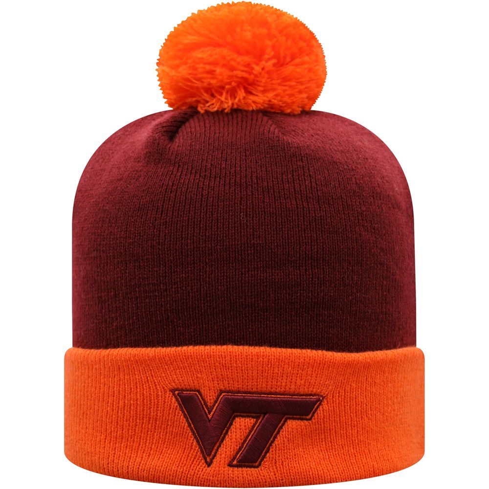 Men's Top of the World Maroon/Orange Virginia Tech Hokies Core 2-Tone Cuffed Knit Hat with Pom