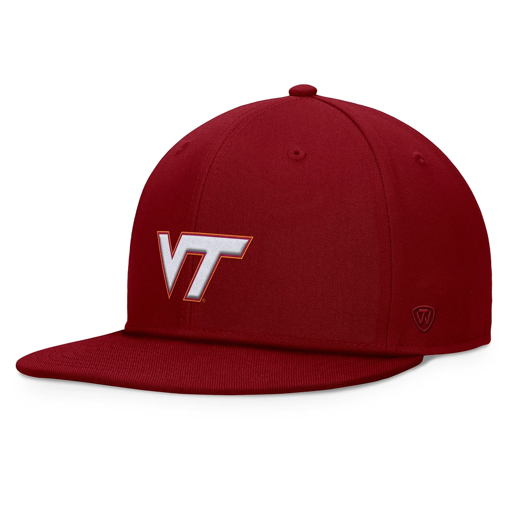 Casquette snapback fondamentale Top of the World pour homme Virginia Tech Hokies Bordeaux