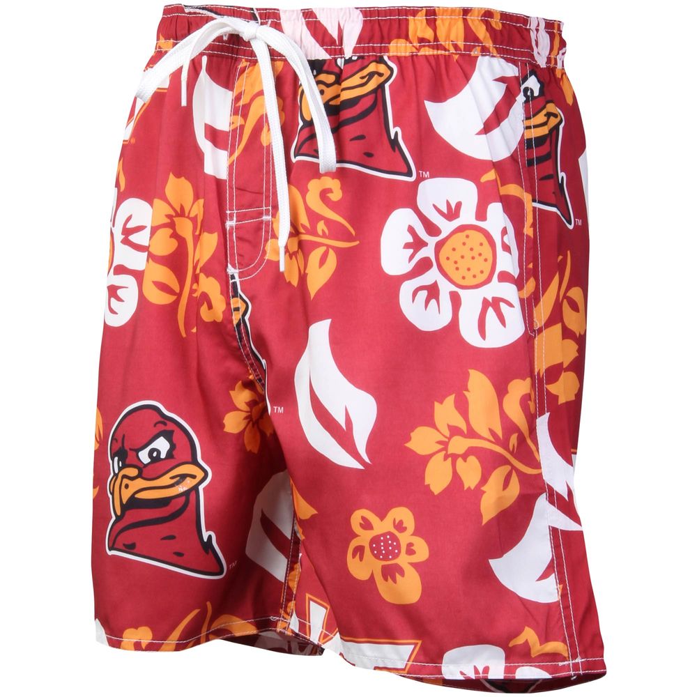 Men's Wes & Willy Maroon Virginia Tech Hokies Floral Volley Logo Swim Trunks