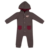 Newborn & Infant Colosseum Charcoal Virginia Tech Hokies Zando-Zan Waffle Full-Snap Hooded Romper