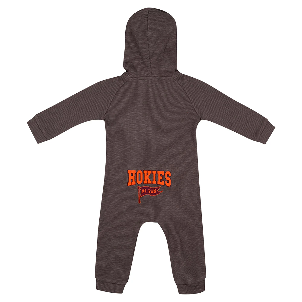 Newborn & Infant Colosseum Charcoal Virginia Tech Hokies Zando-Zan Waffle Full-Snap Hooded Romper