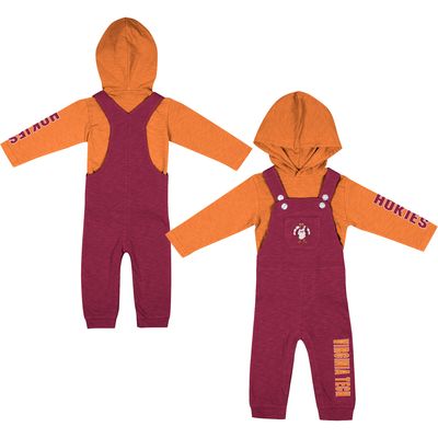 Newborn & Infant Colosseum Heathered Maroon/Heathered Orange Virginia Tech Hokies Chim-Chim Long Sleeve Hoodie T-Shirt Overall Set