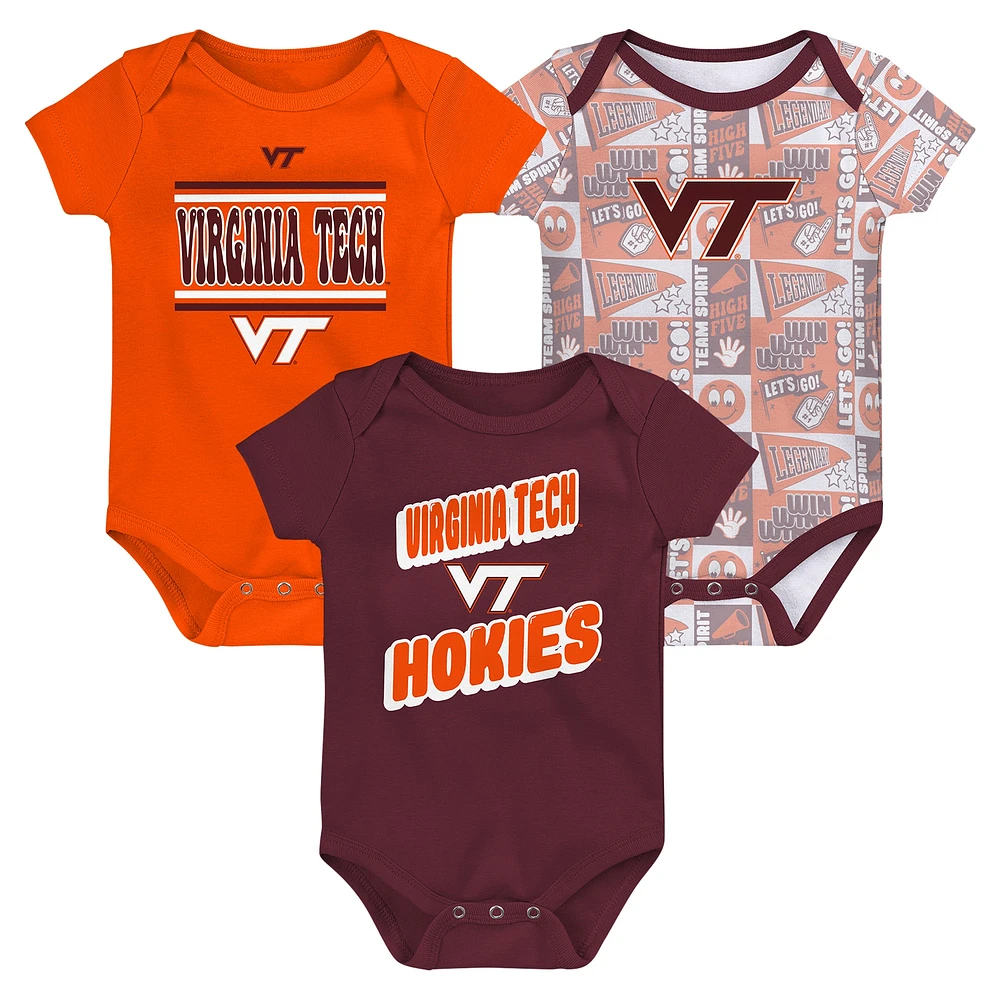 Lot de 3 bodies pour nouveau-né Virginia Tech Hokies Sunday Comics marron