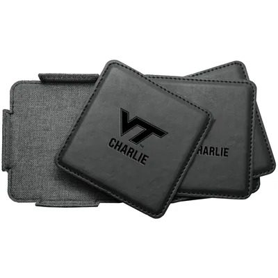 Virginia Tech Hokies 4-Pack Personalized Leather Coaster Set