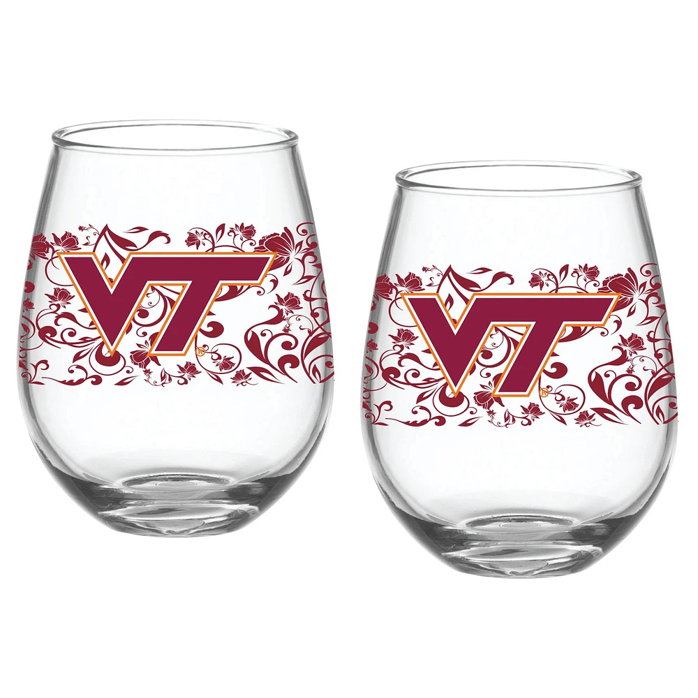 Virginia Tech Hokies Two-Pack 15oz. Floral Stemless Glass Set