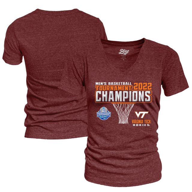 T-shirt à col en V pour femmes, bleu 84 marron, Virginia Tech Hokies 2022 ACC, Champions du tournoi de conférence basket-ball hommes