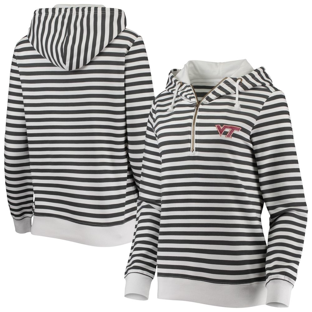 Women's Charcoal/White Virginia Tech Hokies Candy Stripe Tri-Blend Quarter-Zip Hoodie