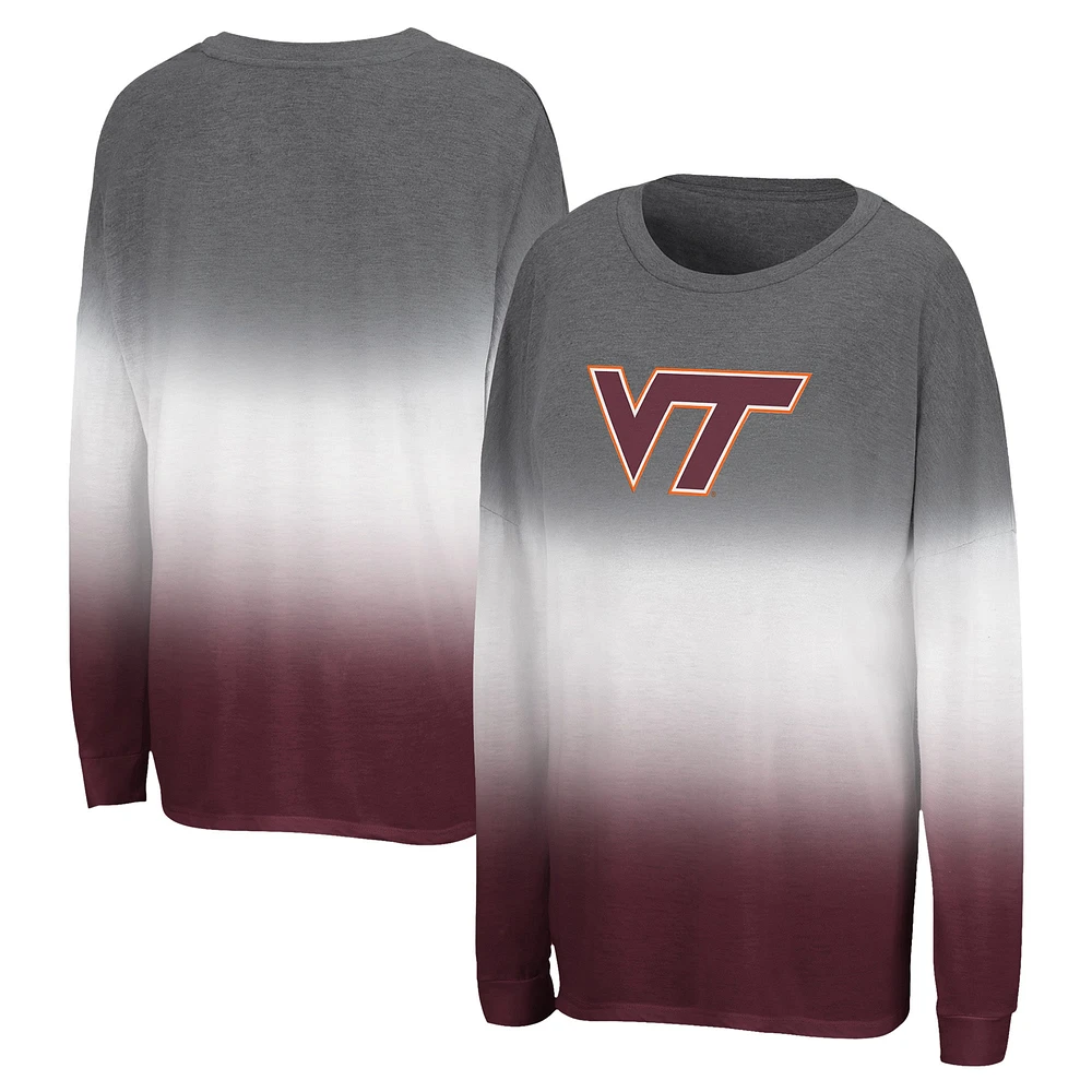 Women's Colosseum Gray Virginia Tech Hokies Winkle Dip Dye Long Sleeve T-Shirt