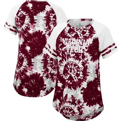 Virginia Tech Hokies Colosseum Women's Annie Oversized Tie-Dye Raglan T-Shirt- Maroon/White