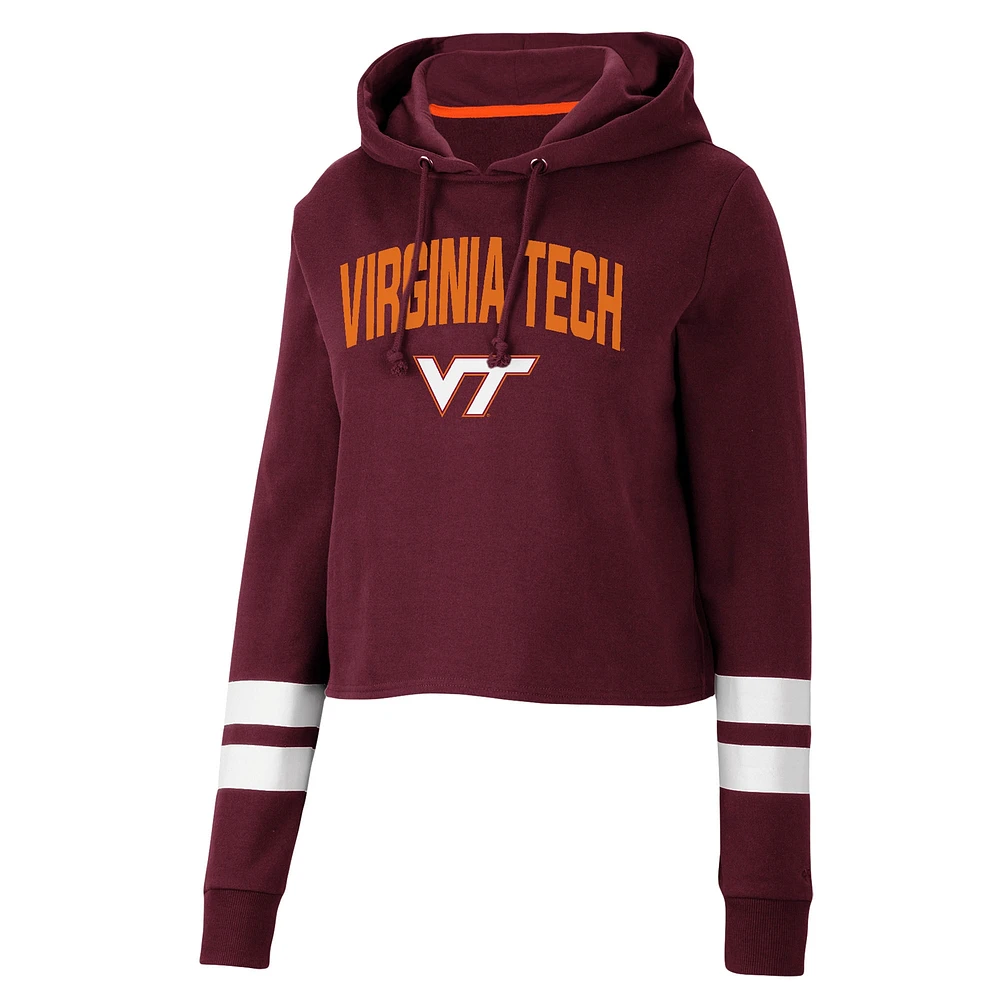 Women's Colosseum Maroon Virginia Tech Hokies Throwback Stripe Cropped Pullover Hoodie