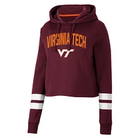 Women's Colosseum Maroon Virginia Tech Hokies Throwback Stripe Cropped Pullover Hoodie