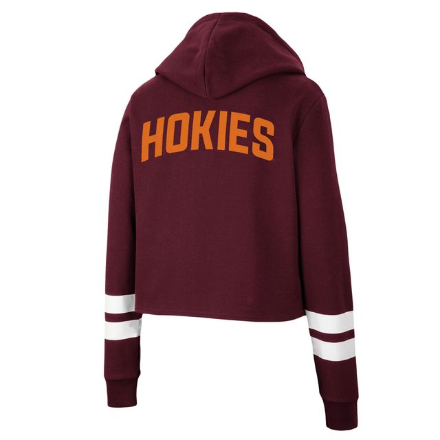 Sweat à capuche court Virginia Tech Hokies Throwback Stripe Colosseum bordeaux pour femme