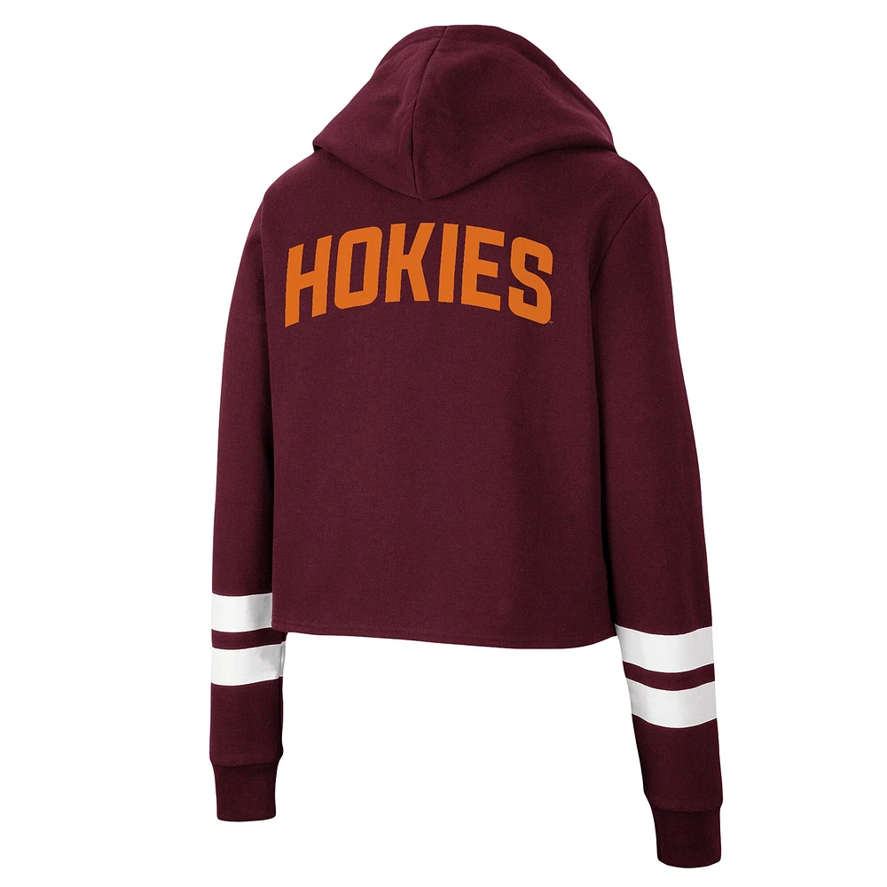 Women's Colosseum Maroon Virginia Tech Hokies Throwback Stripe Cropped Pullover Hoodie