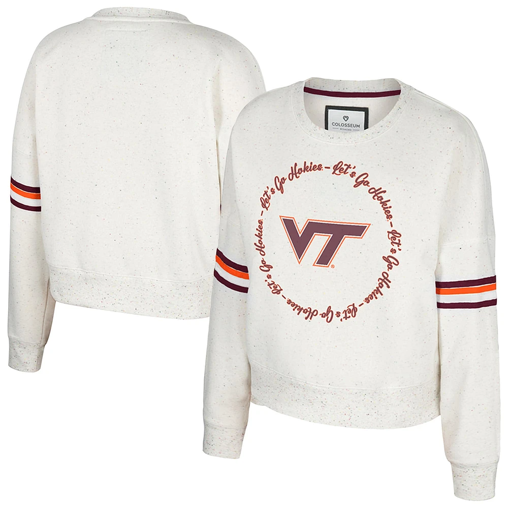 Women's Colosseum Natural Virginia Tech Hokies Novelist Speckle Fleece Pullover Sweatshirt