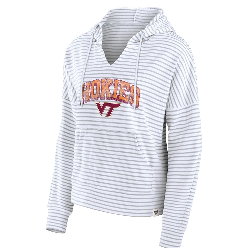 Women's Fanatics  White Virginia Tech Hokies Striped Notch Neck Pullover Hoodie