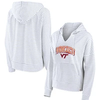 Women's Fanatics  White Virginia Tech Hokies Striped Notch Neck Pullover Hoodie