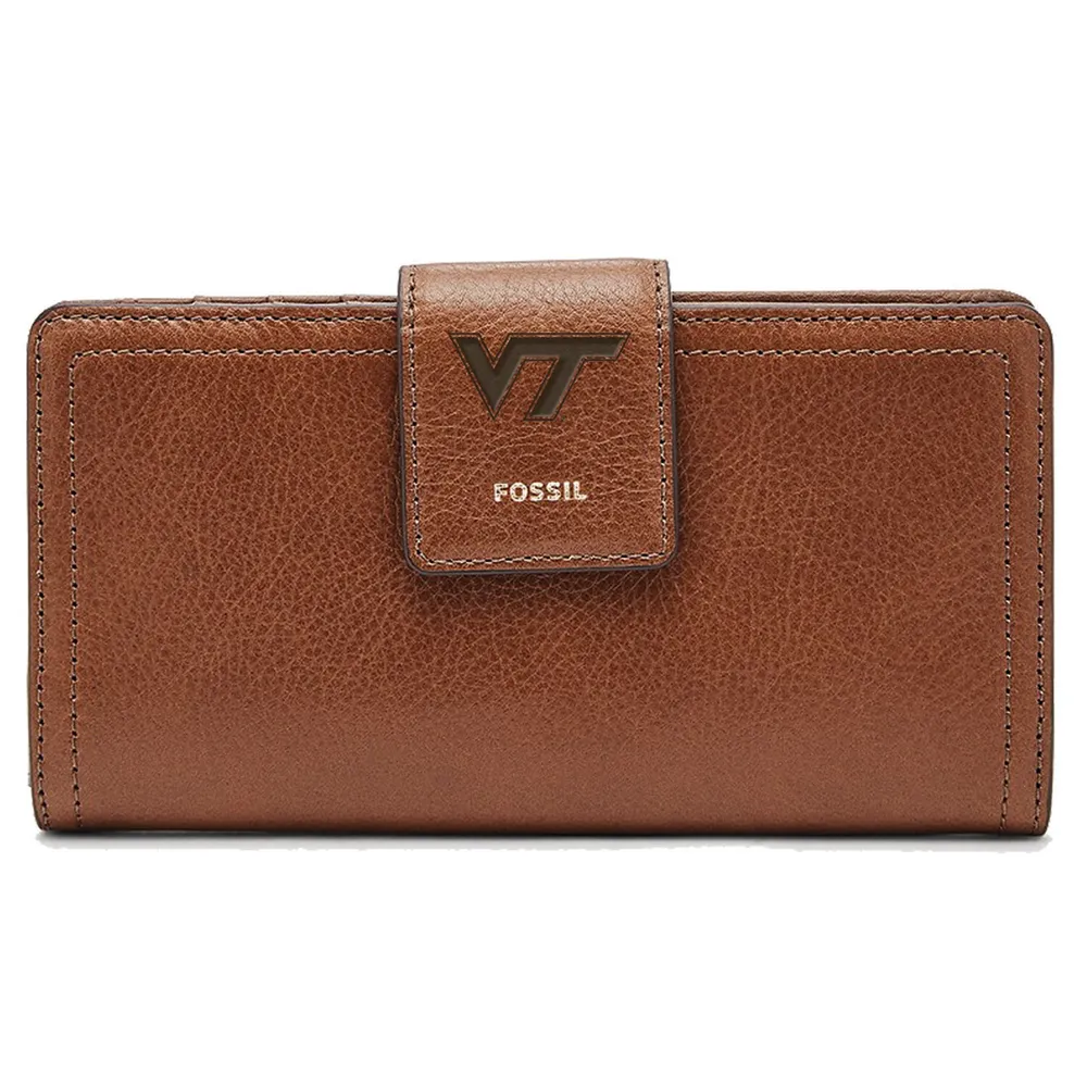 Virginia Tech Hokies Fossil Women's Leather Logan RFID Tab Clutch - Brown