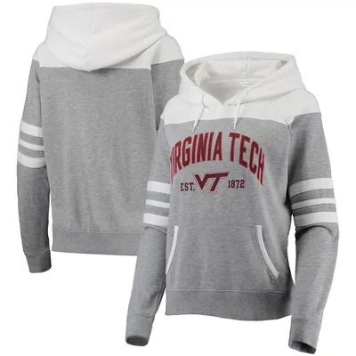 Virginia Tech Hokies Women's Blitz Sleeve Striped Blocked Raglan Hoodie - Heathered Gray/White