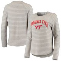 Women's Heathered Gray Virginia Tech Hokies Seaside Striped French Terry Raglan Pullover Sweatshirt