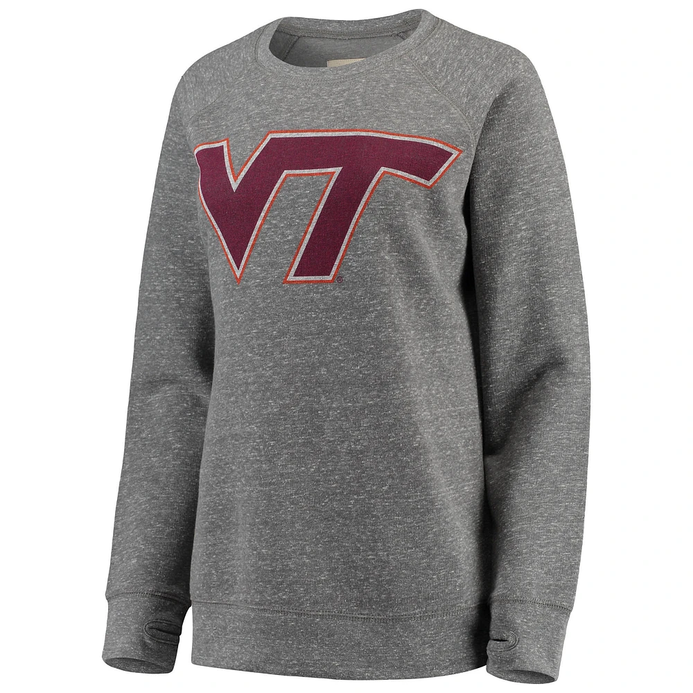 Sweat-shirt Pressbox gris chiné pour femme Virginia Tech Hokies Big Team Logo Knobi Fleece Tri-Blend Crew Neck Sweatshirt