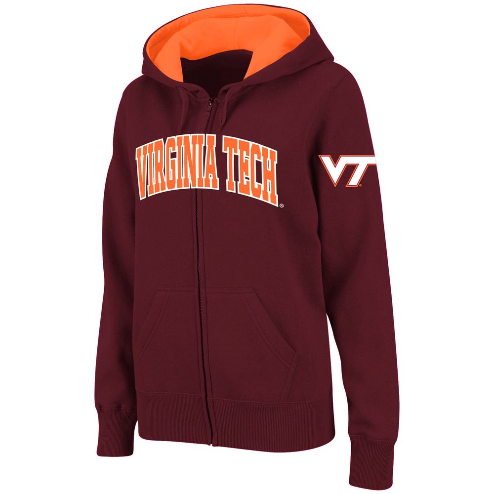 Women's Stadium Athletic Maroon Virginia Tech Hokies Arched Name Full-Zip Hoodie